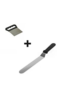 Ethab Ti̇caret 2Li̇ Set Hamur Şeki̇llendi̇ri̇ci̇ Eği̇k Pasta Spatulası Ve Metal Hamur Kesi̇ci̇ Kazıyıcı Spatula