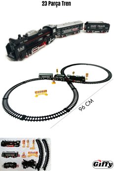 giffy Oyuncak 23 Parça Işıklı Klasik Tren Seti 96 Cm 3 Farklı Ray Modeli Pilli Retro Tren 8 Olan Tren