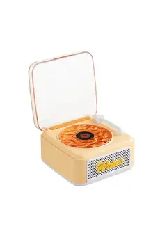 Evimdeyokyok Nostalji Mini Plak Görünümlü Radyolu Bluetooth Hoparlör 3D Ses Dalgası Retro Müzik Plak Sarı