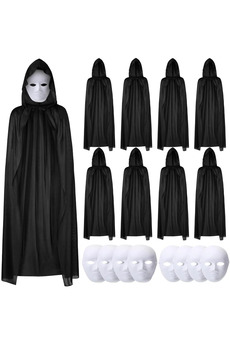 Evimdeyokyok 120 Cm Siyah Kapüşonlu Pelerin Ve Boyanabilir Karton Maske 8’Li Set