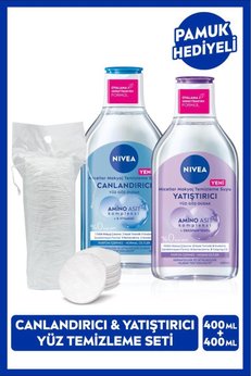 NIVEA Canlandırıcı ve Yatıştırıcı Micellar Makyaj Temizleme Suyu Seti 400ml Amino Asit Pamuk Hediyeli