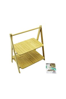 Go İthalat Stand - Ayaklı 2 Katlı Ahşap - Bambu Servi̇s Sunum Tahtası 18X28Cm -- 22X28Cm