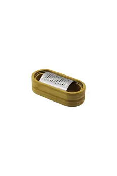 Go İthalat Ahşap Bambu Hazneli̇ Yatay - Oval Metal Bombeli̇ Meyve Rendesi̇ 7 X 15.5Cm