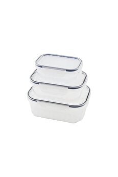 Go İthalat 3Pcs Qui̇ck Sızdırmaz Saklama Kabı Seti̇ Şeffaf Kap - Buğulu-Contalı Kapak 500-1000-1700Ml
