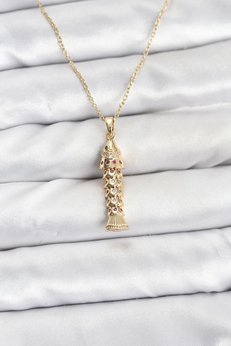 Evimdeyokyok 316L Çelik Zincir Gold Renk Balık Model Zirkon Taşlı Kadın Kolye Tj-Bko10885