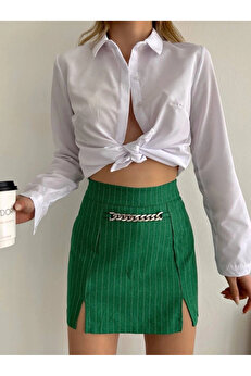 Ymywear Zi̇nci̇r Detaylı Çi̇zgi̇li̇ Şort Etek