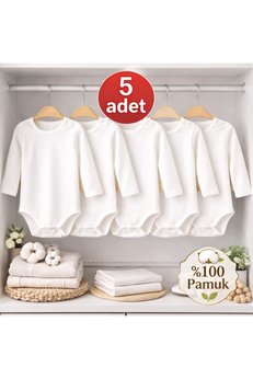 OMY 5'li 0-5 Yaş %100 Pamuk Uzun Kollu Bebek Body Pamuklu Unisex Kız Erkek Bebek Body Zıbın