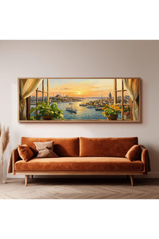 Dekorsiahome Ahşap Çerçeveli Panoramik Oturma Odası Salon Tablosu UZ0190