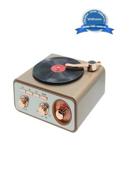 Evimdeyokyok Metalik Nostaljik Tasarım Plak Çalar Görünümlü Radyolu Bluetooth Hoparlör Retro Müzik Plak