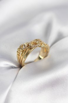 Evimdeyokyok Gold Renk Zirkon Taşlı Zincir Model Kadın Yüzük Tj-Byk3971