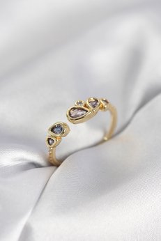 Evimdeyokyok Gold Renk Mor Damla Zirkon Taşlı Kadın Yüzük Tj-Byk4018