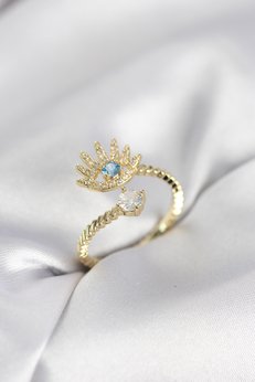 Evimdeyokyok Gold Renk Göz Model Zirkon Taşlı Kadın Yüzük Tj-Byk4074
