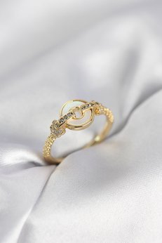 Evimdeyokyok Gold Renk Daire Form Ve Zirkon Taşlı Kadın Yüzük Tj-Byk4003