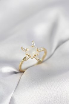Evimdeyokyok Gold Renk Yıldız Model Sedefli Zirkon Taşlı Kadın Yüzük Tj-Byk4052