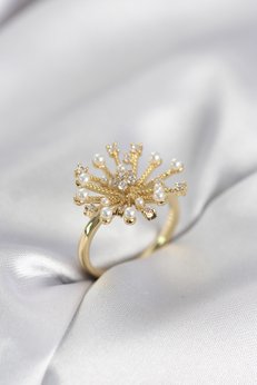 Evimdeyokyok Gold Renk Karahindiba Model Zirkon Taşlı Kadın Yüzük Tj-Byk4086