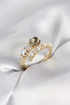 Evimdeyokyok Gold Renk Pirinç Zirkon Taşlı İncili Kadın Yüzük Tj-Byk4036