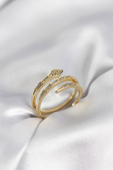 Evimdeyokyok Yılan Model Gold Renk Zirkon Taşlı Kadın Yüzük Tj-Byk3979