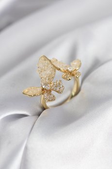 Evimdeyokyok Gold Renk Beyaz Model Zirkon Taşlı Kadın Yüzük Tj-Byk3944