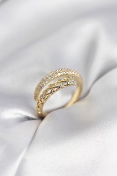 Evimdeyokyok Gold Renk Zirkon Taşlı Sarmal Kadın Yüzük Tj-Byk3985