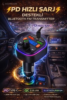 REDMOON RM-738 RGB Işıklı Bluetooth MP3 Çalar Araç Cihazı FM Transmitter Araç KİT Cihazı