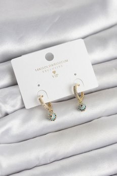 Evimdeyokyok Minimal Nazarlı Model Gold Renk Zirkon Taşlı Kadın Küpe - Tj-Bkp11642