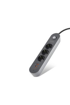 Evimdeyokyok Termal Akım Korumalı Uzatma Kablosu 3 Priz + 2X Usb + Type-C Anahtarlı 2 M - Siyah Sh4628