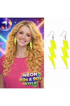 Evimdeyokyok 80’Ler 9039Lar Retro Neon Sarı Şimşek Küpe 10 Cm