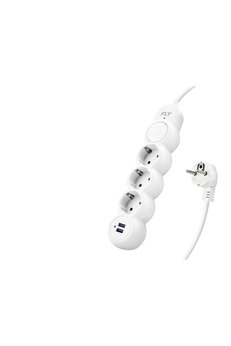 Evimdeyokyok Termal Akım Korumalı Uzatma Kablosu 3 Priz + 2X Usb 2.1A Anahtarlı 2 M - Beyaz 3393-01