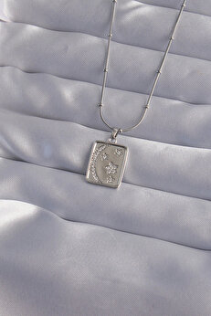 Butik 316L Çelik Zincir Gümüş Renk Zirkon Taşlı Ay Yıldız Figürlü Tarot Kolye