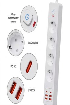 Evimdeyokyok Termal Akım Korumalı 4’Lü Priz 4X Usb 2X Type-C Çıkışlı Grup Priz Çoğaltıcı (3500W)