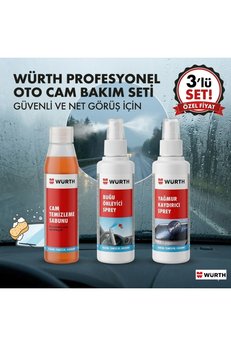Würth Profesyonel Oto Cam Bakım 3’lü – Cam Temizleme Buğu Önleyici ve Yağmur Kaydırıcı Sprey