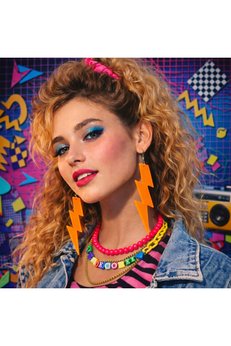 Evimdeyokyok 80 Ler 90 Lar Retro Neon Turuncu Şimşek Küpe 10 Cm
