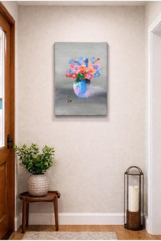 Nobrent El Boyaması Akrilik Tablo -Çiçekli Vazo Manzaralı Modern Sanat (40X60 Cm)