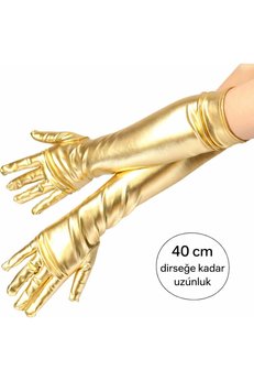 Evimdeyokyok Altın Renk Dirsek Altı Lüks Saten Eldiven 40 Cm