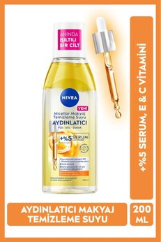 NIVEA Aydınlatıcı Micellar Makyaj Temizleme Suyu 200ml Serum Etkili C Vitamini Parlak Cilt