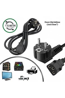 VOREX Gabble 1.5 Metre Standart Power Kablosu PC Bilgisayar Monitör Yazıcı Güç Kablosu 3 Pin IEC C13 Kasa