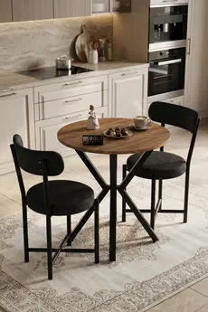 GOLDFALEZ Mutfak Masası 70 Çap Yuvarlak 2 Sandalyeli Masa Takımı Modern Bahçe Balkon Cafe Teddy 9841 Antrasit