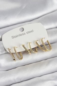 Clariss 316L Çelik Gold Renk 6 Lı Set Geometrik Model Kadın Küpe