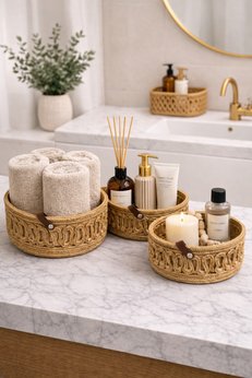 MaVaux Velora Set 3’lü Halat Sepet Banyo Organizer Dekoratif Düzenleyici El Yapımı Sepet Seti