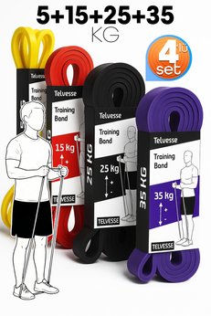 Telvesse 5-15-25-35 KG Direnç Bandı Seti Kas Geliştirme Lastiği Fitness Pilates Cross Training Bant 4 Sertlik