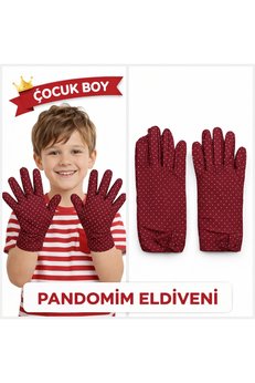 Evimdeyokyok Çocuk Boy Pandomim Eldiveni Beyaz Puantiyeli Bordo Renk Gösteri Eldiveni 23 Nisan 19 Mayıs