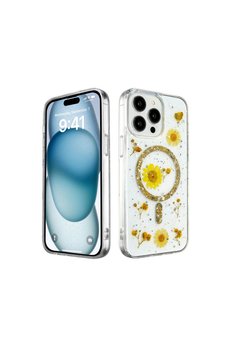 Evimdeyokyok Apple İphone 15 Pro Max Kılıf Daisy Simli Magsafe Kapak - Gold