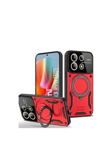 Evimdeyokyok Xiaomi Redmi Note 13 Pro 5G Kılıf Joy Lens Standlı Kapak - Kırmızı