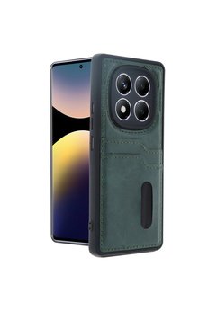 Evimdeyokyok Xiaomi Redmi Note 14 Pro 5G Kılıf Sara Kartvizitli Deri Kılıf - Koyu Yeşil