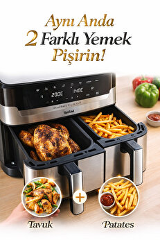 Tefal Izgara Özellikli Çift Hazneli Yağsız Fritöz 8 Ön Ayarlı Programlı Çıkarılabilir Plakalı Airfryer