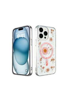 Evimdeyokyok Apple İphone 15 Pro Kılıf Daisy Simli Magsafe Kapak - Pembe