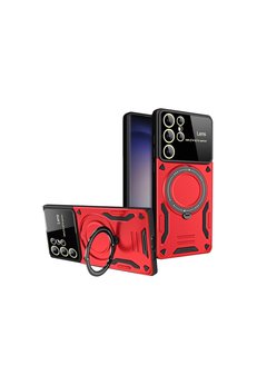 Evimdeyokyok Samsung Galaxy S25 Ultra Kılıf Joy Lens Standlı Kapak - Kırmızı
