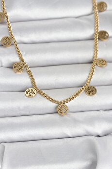 Tj 316L Çeli̇k Gold Renk Yaşam Ağacı Model Kadın Kolye Tj-Bko11045
