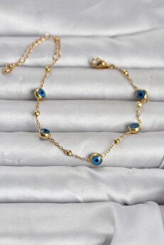 Tj 316L Çeli̇k Gold Renk Top Zi̇nci̇rli̇ Nazarlı Kadın Bi̇lekli̇k Tj-Bb8388