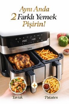 Tefal 8.3 Litre Çift Hazneli Akıllı Fritöz 2700 Watt Güçlü Izgara Ve Kurutma Özellikli Airfryer